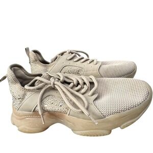 Steve Madden Rhinestone Embellish Beige Mesh Sneakers Women's Size 8 Chunky Sole